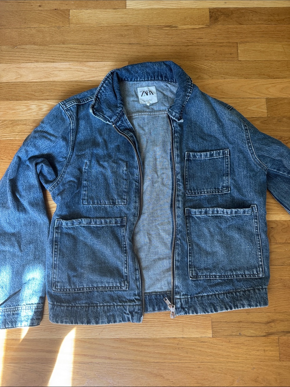 ZARA Blue Denim Zip-Front Work Jacket